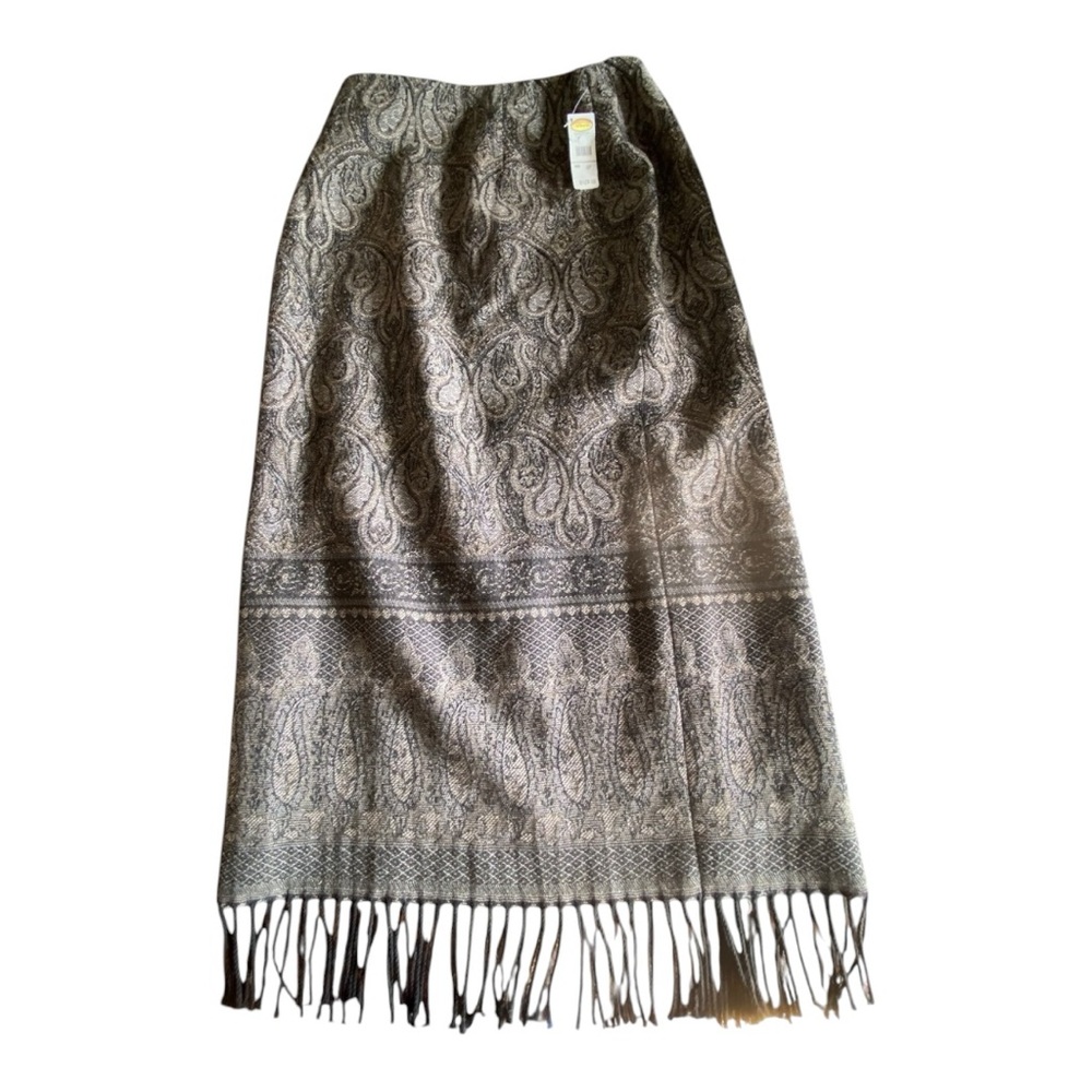 NWT Talbots Wool Lined Pencil Skirt Boho Paisley Fringe Hem Sz 6 Petite Western